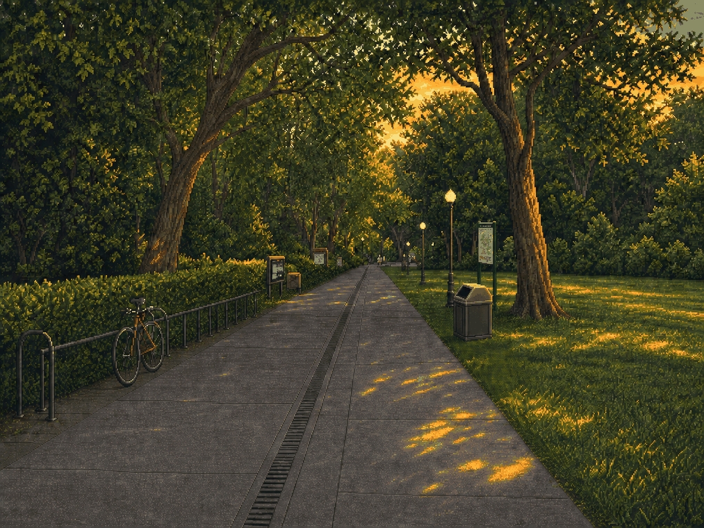 Pixel-art interpretation of the gardens at the Ballard Locks