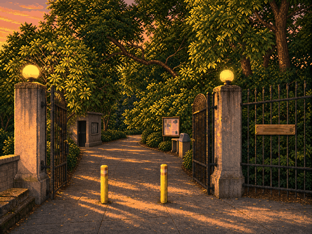 Pixel-art garden entrance at the Ballard Locks